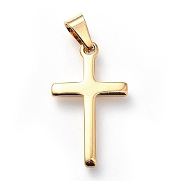 Honeyhandy 304 Stainless Steel Pendants, Religion Theme, Cross, Golden, 33x19x2mm, Hole: 7x4mm