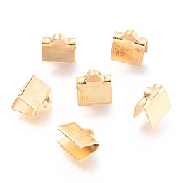 Honeyhandy 304 Stainless Steel Ribbon Crimp Ends, Golden, 7x7x4.5mm, Hole: 2x1mm