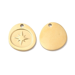 Honeyhandy Ion Plating(IP) 316L Surgical Stainless Steel Charms, Irregular Flat Round with Star Charm, Textured, Real 18K Gold Plated, 11.8x11.2x1mm, Hole: 1.2mm