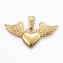 Honeyhandy 304 Stainless Steel Pendants,  Heart with Wing, Golden, 20x40x3mm, Hole: 9x5mm