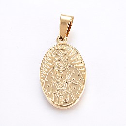 Honeyhandy 304 Stainless Steel Pendants, Oval with Virgin Mary, Golden, 23x14x2.5mm, Hole: 7x4mm