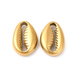 Honeyhandy Ion Plating(IP) 304 Stainless Steel Charms, Cowrie Shell Shape, Real 18K Gold Plated, 11.5x8x3.5mm, Hole: 3mm