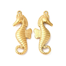 Ion Plating(IP) 304 Stainless Steel Pendants, Sea Horse Shape Charms, Real 18K Gold Plated, 30x12x3.5mm, Hole: 1mm