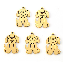 Honeyhandy PVD Vacuum Plating 304 Stainless Steel Pendants, Laser Cut, Dog, Golden, 17x11x1mm, Hole: 1.2mm