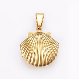 Honeyhandy 316 Stainless Steel Locket Pendants, Scallop, Golden, 23.5x22x9mm, Hole: 10x5mm, Inner Size: 14x15mm