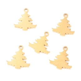 Honeyhandy Christmas 304 Stainless Steel Charms, Laser Cut, Christmas Tree, Golden, 12.5x12x1.1mm, Hole: 1.4mm