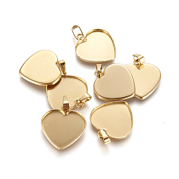 Honeyhandy 304 Stainless Steel Pendant Cabochon Settings, Heart, Golden, Tray: 16.5x19mm, 21.5x20x1.5mm, Hole: 2.5x6mm