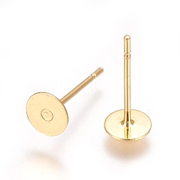 Honeyhandy 304 Stainless Steel Stud Earrings Findings, Flat Round, Golden, 12x5mm, Pin: 0.6mm