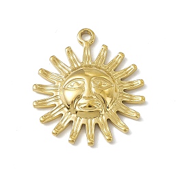 Honeyhandy 304 Stainless Steel Pendants, Sun with Human Face Charm, Golden, 23x19.5x3.5mm, Hole: 1.6mm