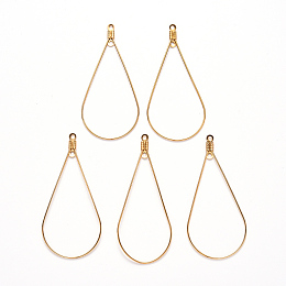 Arricraft 304 Stainless Steel Wire Pendants, Hoop Earring Findings, Teardrop, Golden, 22 Gauge, 48.5x23x0.6mm, Hole: 1.2mm