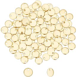 UNICRAFTALE About 100pcs 7mm Golden Charms Stainless Steel Stamping Blank Tag Charms Flat Round Pendants for Jewelry Making Hole 1.4 mm