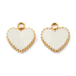 Honeyhandy Fashion 304 Stainless Steel Enamel Pendants, Flat Heart, White, Golden, 11x10x2mm, Hole: 1.8mm