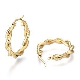 Honeyhandy 304 Stainless Steel Hoop Earring, Hypoallergenic Earrings, with Ear Nut, Textured, Twisted Ring Shape, Golden, 30x5mm, Pin: 0.5x1mm