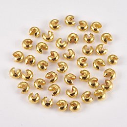 Honeyhandy Brass Crimp Beads Covers, Round, Golden, 6mm In Diameter, Hole: 1mm