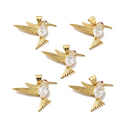 Honeyhandy Bird Brass Micro Pave Clear Cubic Zirconia Pendants, Cadmium Free & Nickel Free & Lead Free, Real 18K Gold Plated, 19.5x27.5x4mm, Hole: 3.2x4.7mm