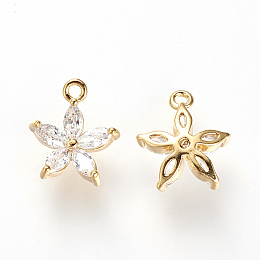 Honeyhandy Brass Cubic Zirconia Charms, Nickel Free, Real 18K Gold Plated, Flower, 11x9x3mm, Hole: 1mm