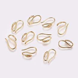 Honeyhandy Brass Earring Hooks, Leaf, Nickel Free, Real 18K Gold Plated, 12x9x3mm