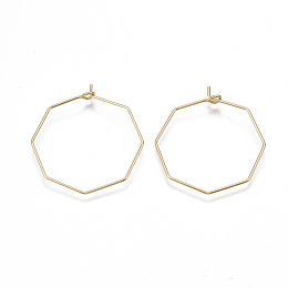 Honeyhandy Brass Hoop Earring Findings, Wine Glass Charms Findings, Octagon, Nickel Free, Real 18K Gold Plated, 20 Gauge, 30~31x28x0.8mm, Pin: 0.8mm