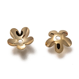 Honeyhandy 304 Stainless Steel Bead Caps, 5-Petal Flower, Real 18K Gold Plated, 8x7.5x2mm, Hole: 1.2mm