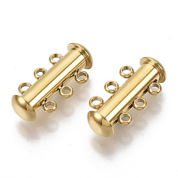 Honeyhandy 304 Stainless Steel Slide Lock Clasps, 3 Strands, 6 Holes, Tube, Golden, 20x10x6.5mm, Hole: 1.6mm