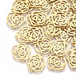 Honeyhandy 201 Stainless Steel Links, Laser Cut Links, Flower, Golden, 17x14x1mm, Hole: 1.4mm