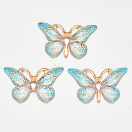 Honeyhandy Transparent Acrylic Pendants, with Plated Bottom, Butterfly, Light Steel Blue, 23x38x5mm, Hole: 1.2mm