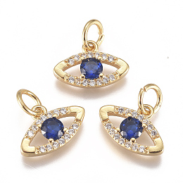 Honeyhandy Brass Micro Pave Cubic Zirconia Charms, with Jump Ring, Long-Lasting Plated, Eye, Blue, Real 18K Gold Plated, 8x12x2mm, Hole: 3mm