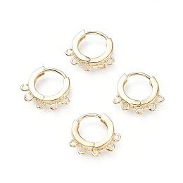 Honeyhandy Brass Huggie Hoop Earring Findings, Ring, with Horizontal Loops, Golden, 15x14.5x2.5mm, Hole: 1mm, pin: 1mm