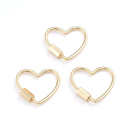 Honeyhandy Brass Screw Carabiner Lock Charms, for Necklaces Making, Heart, Real 18K Gold Plated, 21.5x24x2mm, Screw: 7.5x4x4.5mm