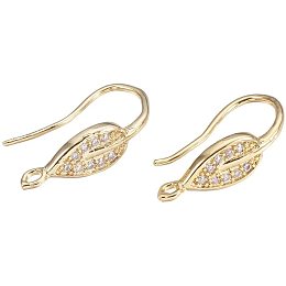 PandaHall Elite 20pcs Brass Micro Pave Cubic Zirconia Hoop Earrings Findings Golden Leaf Earrings Clear Color for Earring Designs Jewelry Making