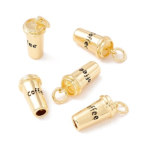 Honeyhandy Brass Pendants, with Jump Rings, Cadmium Free & Lead Free, Long-Lasting Plated, Coffee Cup with Word Coffee, Real 18K Gold Plated, 15x7.5mm, Hole: 3mm