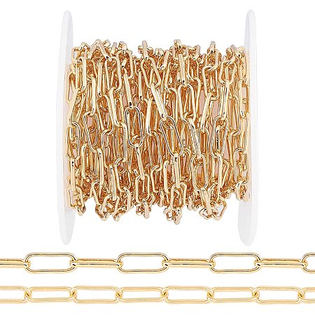 ARRICRAFT 16.4 Feet Real 18K Gold Plated Brass Cable Chains, 1 Roll Paperclip Metal Chains for Jewelry Making (Single Link: 3.6x10x1.1mm)