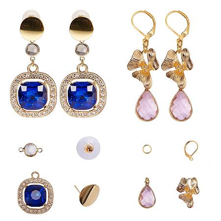 SUNNYCLUE DIY 2 Pairs Fashion Golden Tone Brass Faceted Gemstone Rhinestone Teardrop Dangle Stud Earrings Jewelry Making Starters Kit for Beginners, Nickel Free, Golden