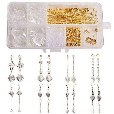 SUNNYCLUE 1 Box DIY 8 Pairs Clear Crystal Glass Beads Chandelier Beaded Drop Dangle Earring Making Starter Kits Jewelry Making Craft Beading Supplies