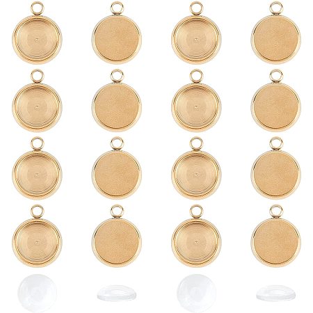 UNICRAFTALE About 30 Sets 8mm Flat Round Pendant Bezels with Cabochons Stainless Steel Charms Pendant Cabochon Settings for DIY Jewelry Making, Golden