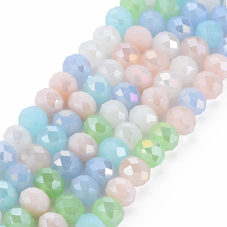 Honeyhandy Electroplate Glass Beads Strands, AB Color Plated, Faceted, Rondelle, Misty Rose, 7.5~8x6mm, Hole: 1.5mm, about 69~72pcs/strand, 16.54 inch~17.24 inch(42cm~43.8cm)