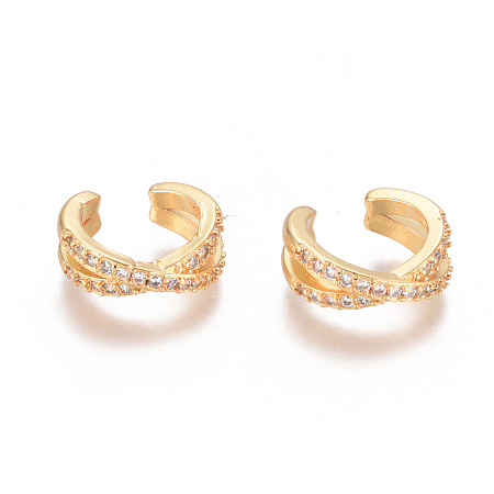 Honeyhandy Golden Plated Brass Micro Pave Cubic Zirconia Cuff Earrings, Long-Lasting Plated, Clear, 13.2x12.5x5mm