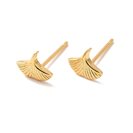 Honeyhandy Brass Ginkgo Leaf Stud Earrings for Women, Cadmium Free & Nickel Free & Lead Free, Real 18K Gold Plated, 6.5x7.5mm, Pin: 0.6mm