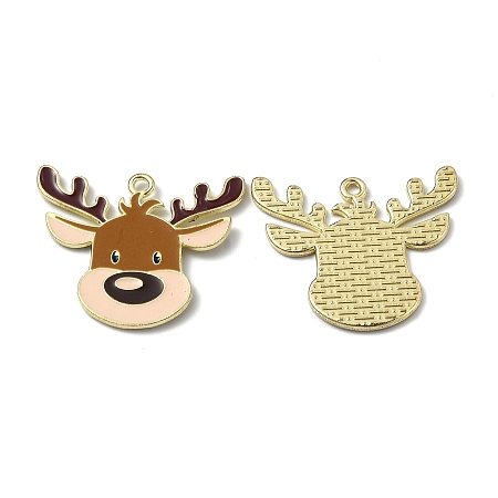 Honeyhandy Alloy Enamel Pendants, for Christmas, Elk Christmas Reindeer/Stag, Golden, 24.5x29x1.3mm, Hole: 1.6mm
