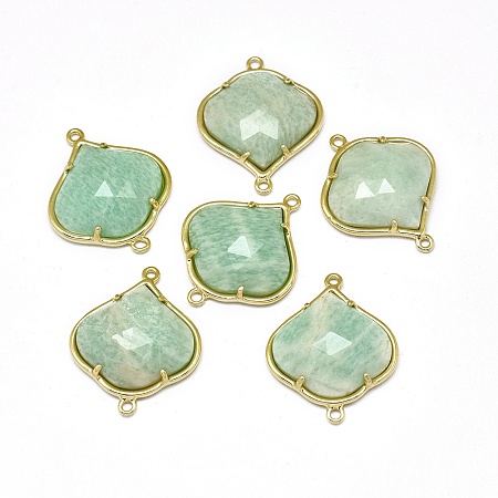 Honeyhandy Natural Amazonite Links connectors, with Golden Tone Brass Findings, Faceted, 26x21.5x5.5mm, Hole: 1.5~1.6mm
