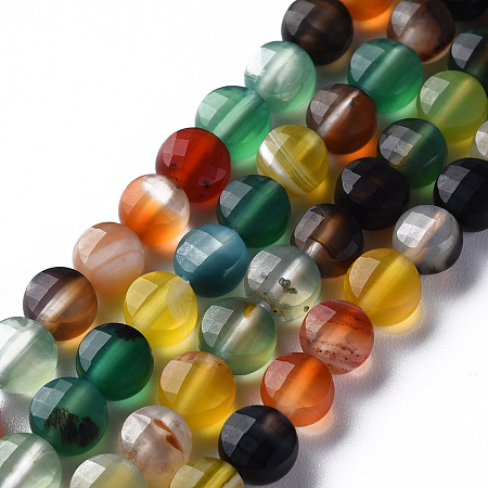 ARRICRAFT Natural Agate Beads Strands, Dyed & Heated, Faceted, Flat Round, Colorful, 6x4mm, Hole: 1mm, about 62pcs/strand, 14.76 inch(37.5cm)