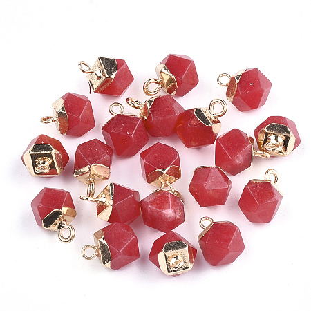 Honeyhandy Electroplate Natural White Jade Charms, with Iron Findings, Faceted, Dyed, Golden, 11~12x8x8mm, Hole: 1.5mm