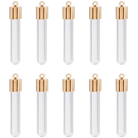 PH PandaHall 20 pcs Long Clear Glass Bottles Hanging Tube Wish Bottles with 20 pcs Golden Metal Caps for Earring Necklace Pendant Jewelry Making