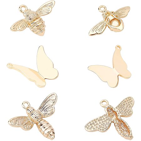 BENECREAT 24PCS 18K Gold Plated Bees Butterfly Charms Pendant Long-lasting Brass Jewelry Findings with Loop for Necklace DIY Jewelry Making, Hole: 1mm/1.2mm