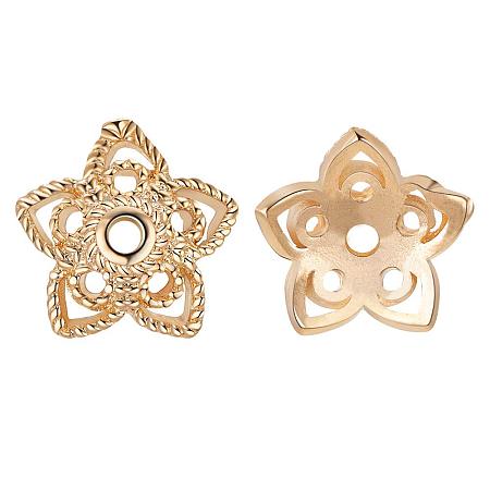 BENECREAT 50PCS  Gold Plated Flower Bead Caps(5-Petal) Tibetan Style Flower Bead End Caps Spacers for Jewelry Making(9.5x2.5mm)