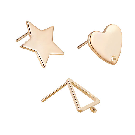 BENECREAT 6 PCS  Gold Plated Earring Studs Earring Posts for DIY Making Findings - 3 Mixed Shape