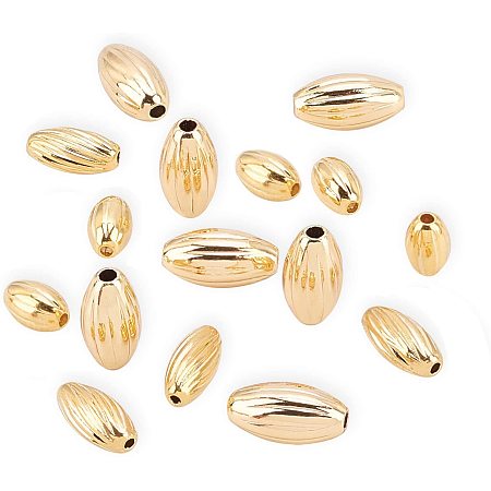 BENECREAT 60Pcs 18K Gold Plated Brass Beads Corrugated Spacer Oval Beads 1mm Hole 3 Mixed Size Beads for Necklaces, Bracelets and Jewelry Making