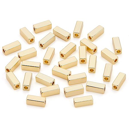 BENECREAT 30Pcs 18K Gold Plated Brass Beads Cuboid Metal Beads 1.6mm Hole Beads(8x3x3mm) for Necklaces, Bracelets and Jewelry Making