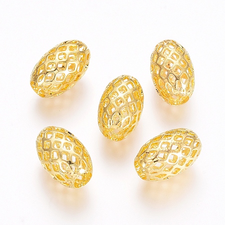 Honeyhandy Rack Plating Brass Filigree Beads, Hollow, Oval, Golden, 12x8mm, Hole: 3.5mm