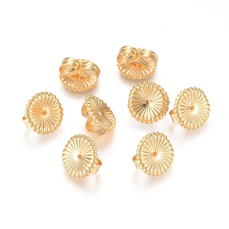 Honeyhandy Brass Ear Nuts, Earring Backs, Flower, Real 18K Gold Plated, 9x4.5mm, Hole: 0.8mm